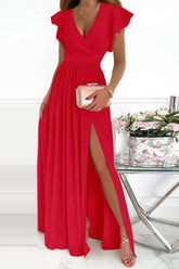 Ausgestelltes Maxikleid mit V-Ausschnitt und hohem Schlitz